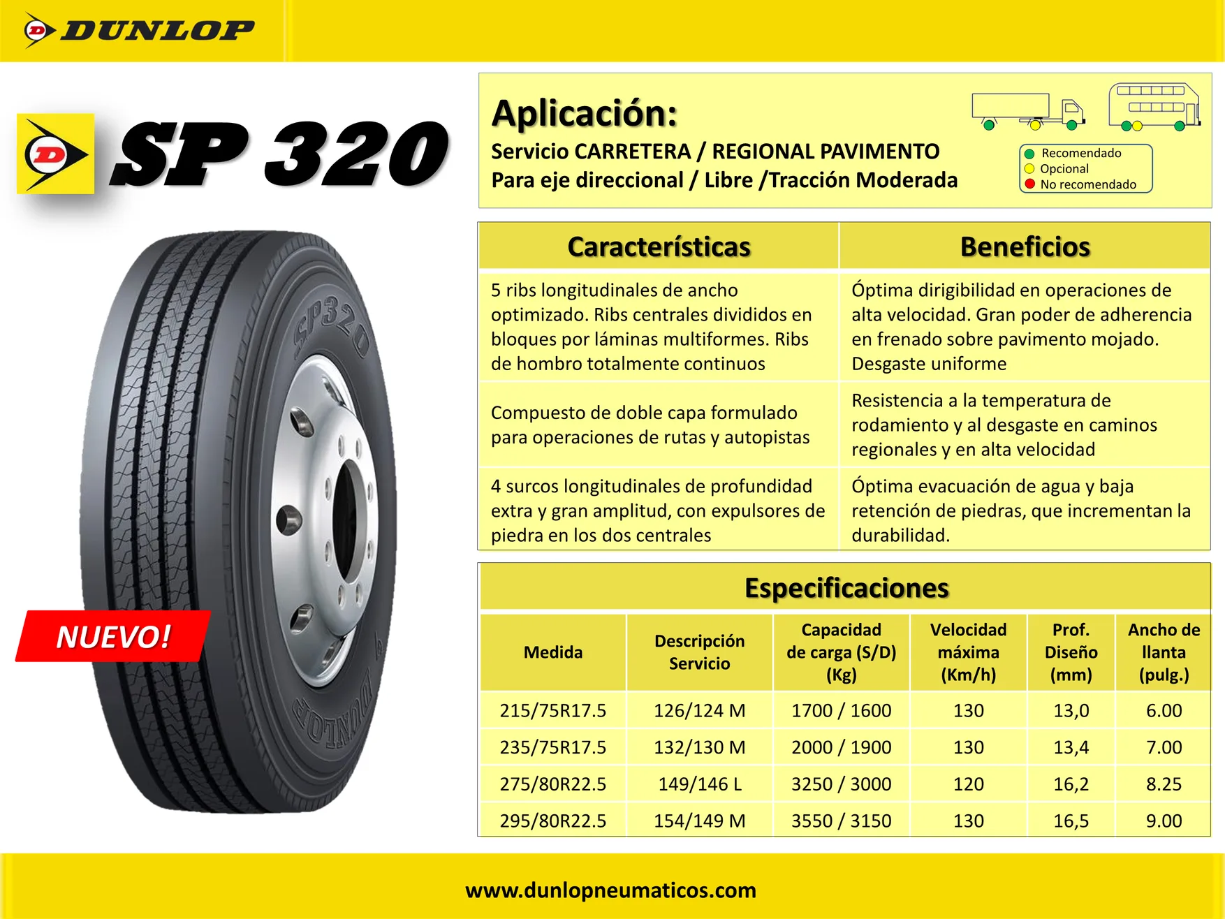 235/75R17.5 Dunlop SP320 132/130M BRA - Imagen 3